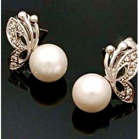 Silver Pearl Butterfly Earrings